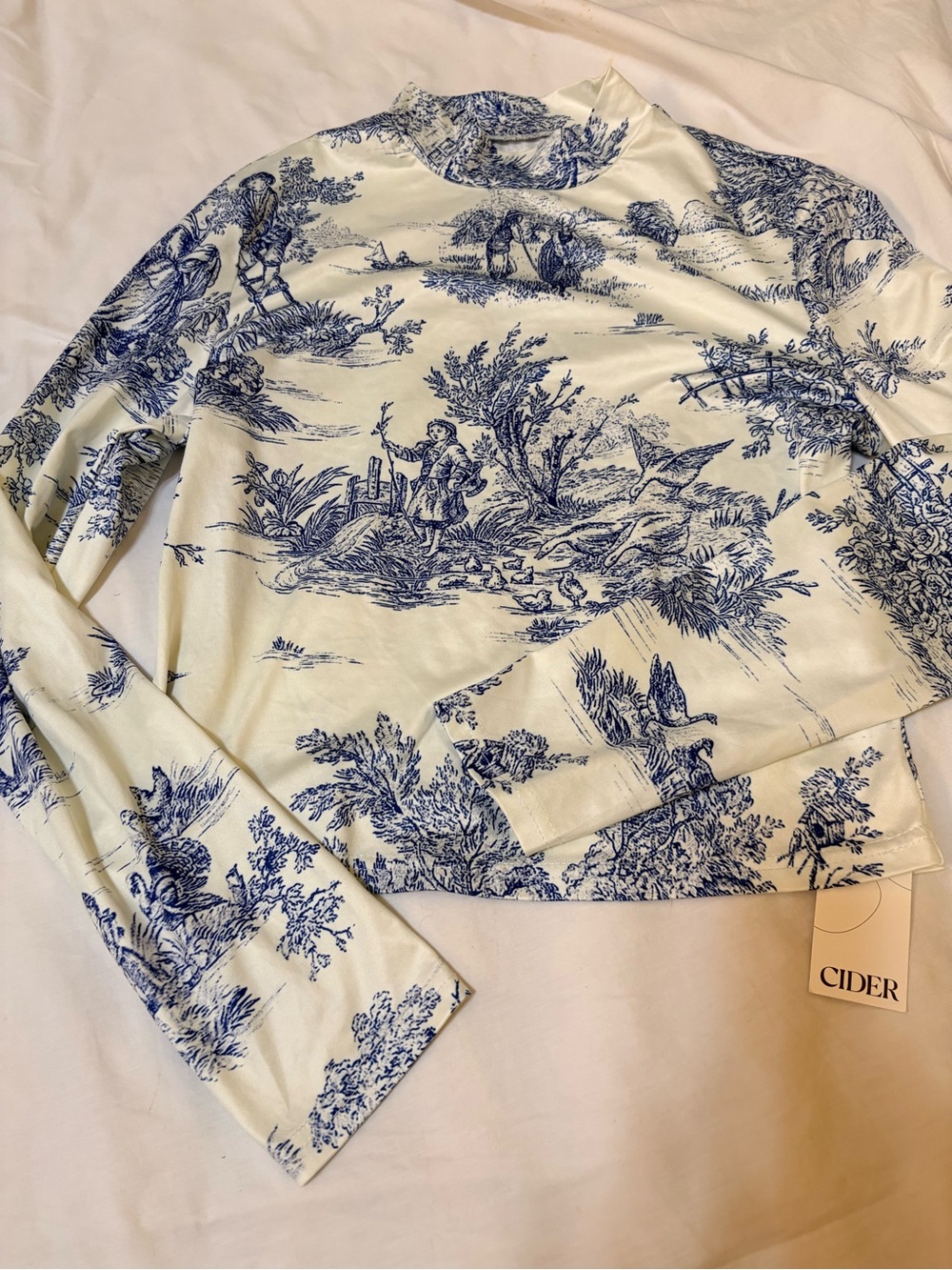Cider Blue Scenic Print Long Sleeve Top on Cream